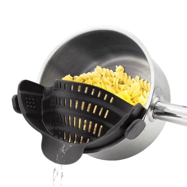 Catzon Clip On Silicone Strainer for All Pots & Pans Hands-Free Colander-Black