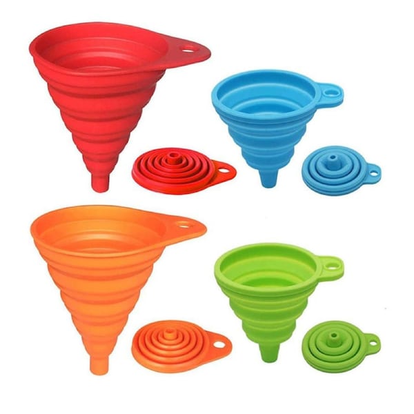 Catzon 4 Pcs Kitchen Silicone Funnels Foldable for Liquid Filling Transfer