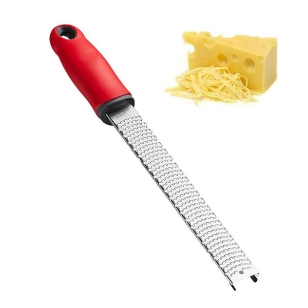 Catzon Lemon Zester Grater with Handle Stainless Steel for Cheese Ginger-Red