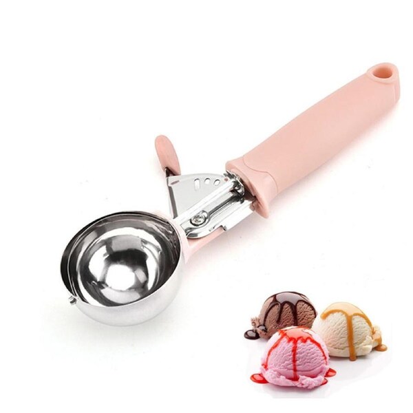 Catzon Ice Cream Scoop with Trigger Stainless Steel for Kids & Families-Pink