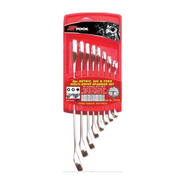 Multi Drive Spanner 8pc Set Metric, SAE, Torx Drive Equals 24pc Set Double Ended