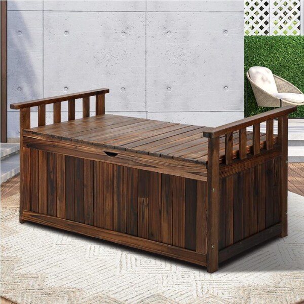 Livsip Outdoor Storage Box Wooden Garden Bench Chest Tool Container L Charcoal