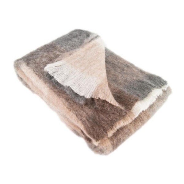 Australian Alpaca Connection Throw Brushed Grey/Rose Check
