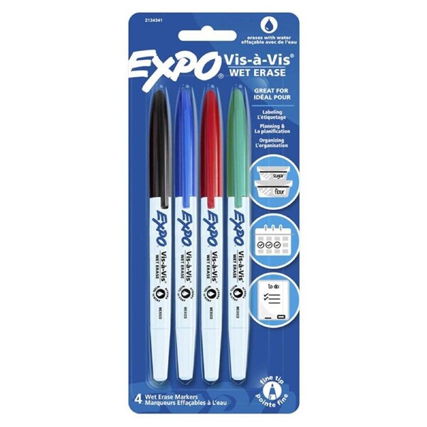Expo Vis a Vis Wet Erase Fine Point Markers (Pack of 4)