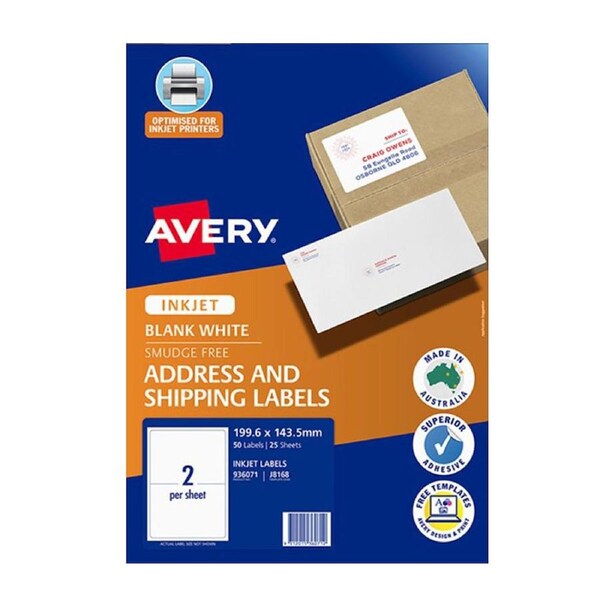 Avery Inkjet Shipping Label 25pcs (2 per Sheet)