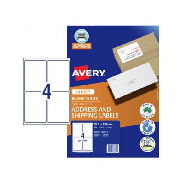 Avery Inkjet Parcel Label 25pcs (4 per Sheet)