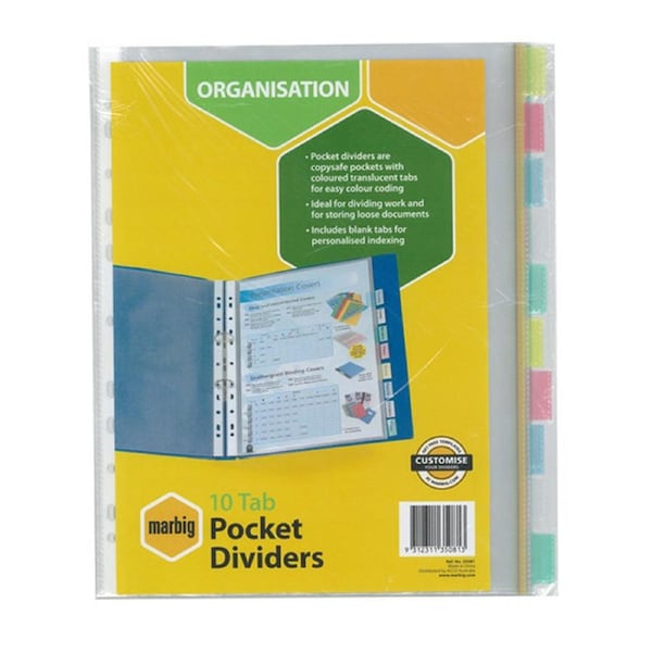 Marbig Clear A4 10 Tab Pocket Dividers