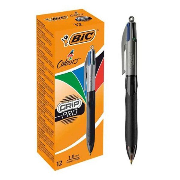 Bic 4 Colours Grip Pro Black Barrel Pen (Box of 12)