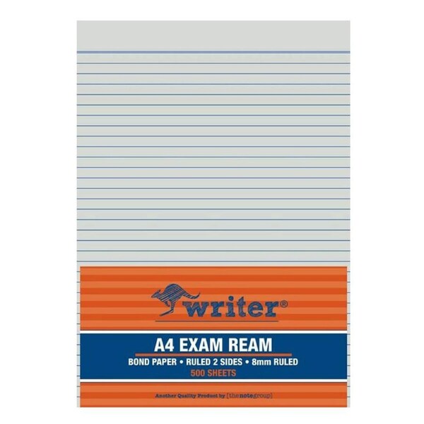 Writer A4 8mm Ruled Exam Paper Ream (60gsm)