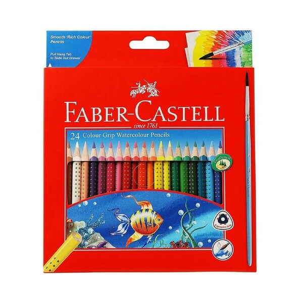 Faber-Castell Grip Watercolour Pencils with Brush (24pk)