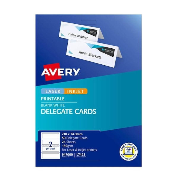 Avery Delegate Card Laser Label 210x74.25mm 25pk (2/sheet)