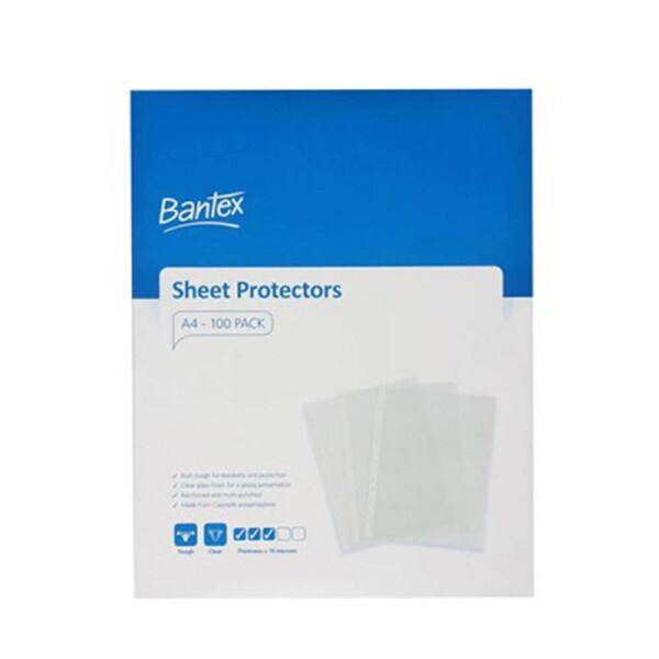 Bantex Tough Sheet Protectors 70 Micron Clear A4 (100pk)