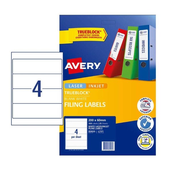 Avery Lever Arch Laser Label 25pk (4/sheet)