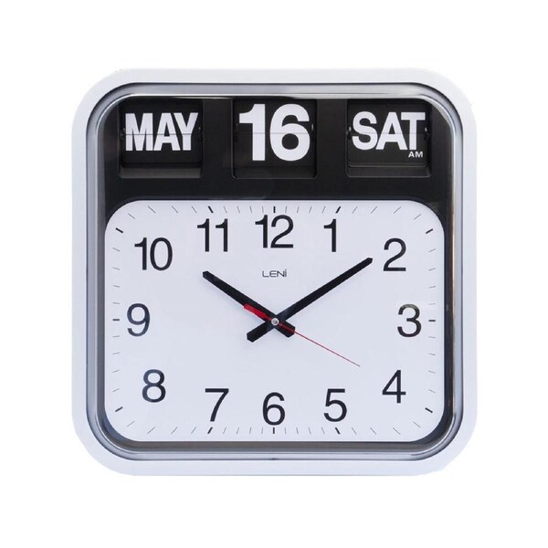 Leni Bankers Analog Quartz Square Wall Clock With Calendar 43x43cm White
