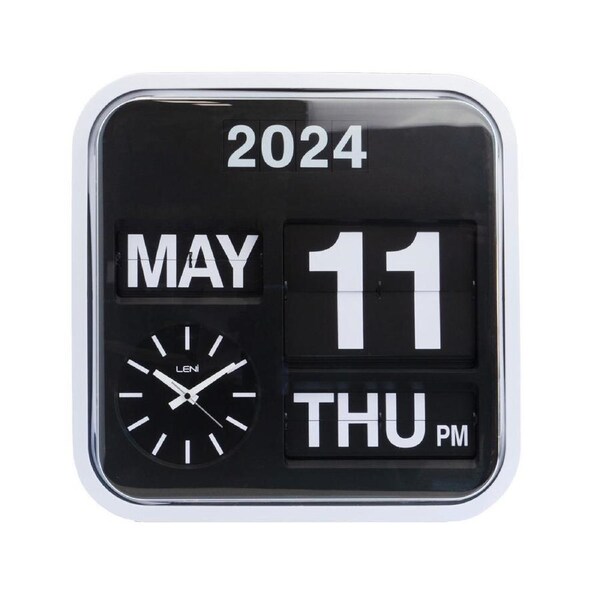 Leni Bankers Analog Quartz Square Wall Clock With Calendar 43x43cm Black