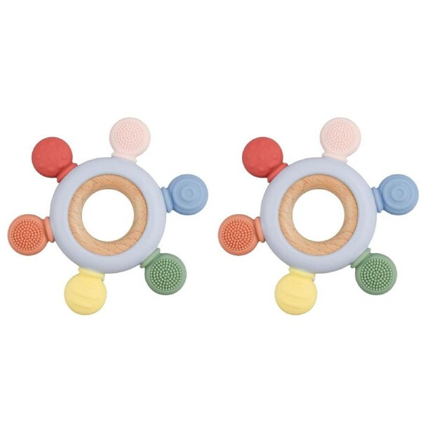 2x Koala Dream Kids/Childrens Silicone And Wooden Mouth Teether Ring Blue 4M+