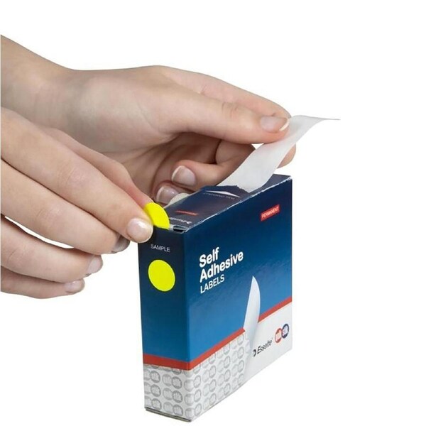 Esselte Label Quik Stik Dispenser 14mm Dot Fluoro Yellow GNS-24481