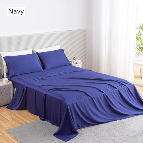 LINENOVA 100% Bamboo Luxury Sheet Set Silky Soft High Quality Bamboo Sheets Single / Navy