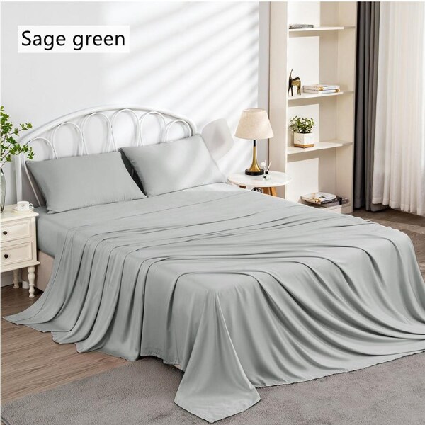 LINENOVA 100% Cooling Bamboo Sheet Set Luxury Soft High Quality Bamboo Sheets King Single / Sage green