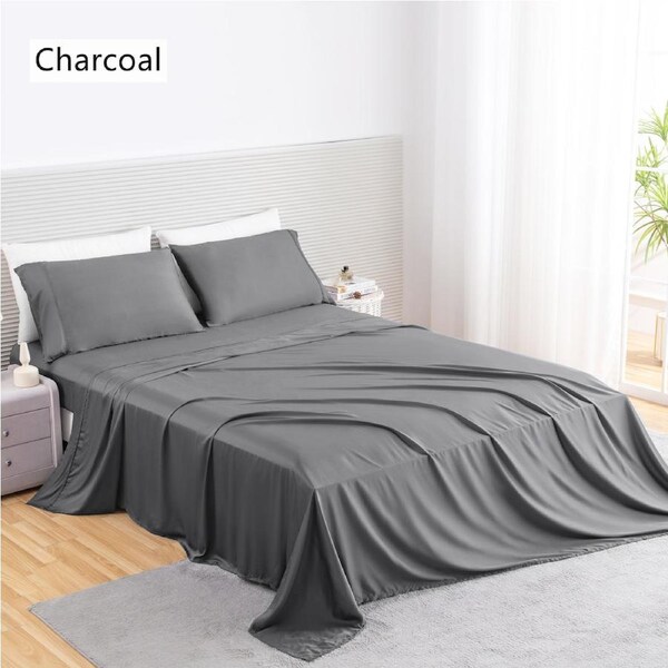 LINENOVA 100% Bamboo Luxury Sheet Set Silky Soft High Quality Bamboo Sheets King Single / Charcoal