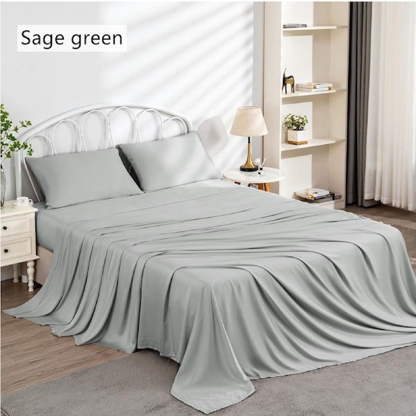 LINENOVA 100% Cooling Bamboo Sheet Set Luxury Soft High Quality Bamboo Sheets Double / Sage green