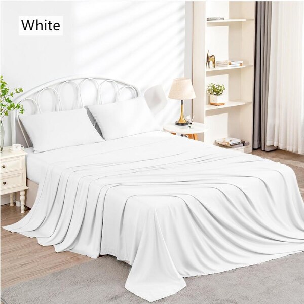 LINENOVA 100% Cooling Bamboo Sheet Set Luxury Soft High Quality Bamboo Sheets Queen / White