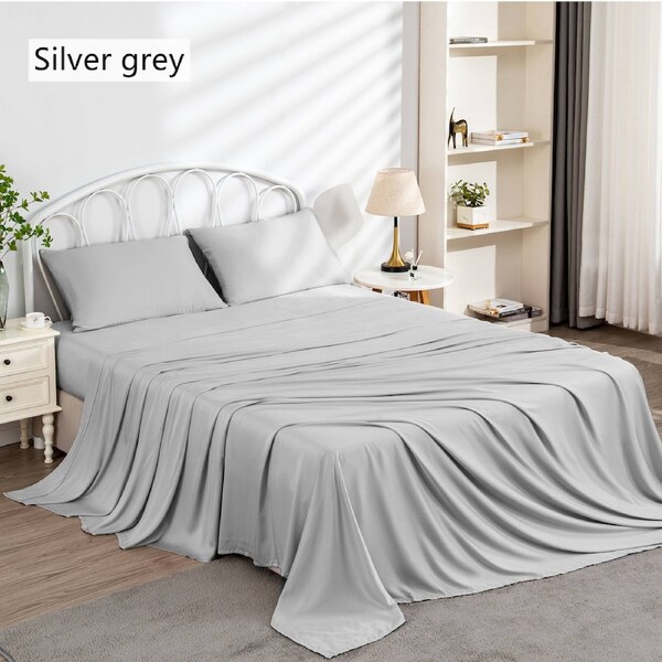 LINENOVA 100% Bamboo Luxury Sheet Set Silky Soft High Quality Bamboo Sheets King / Silver Grey