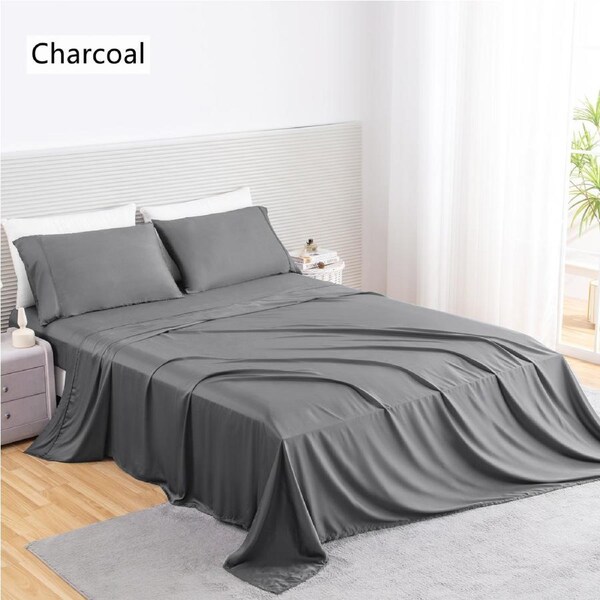 LINENOVA 100% Cooling Bamboo Sheet Set Luxury Soft High Quality Bamboo Sheets King / Charcoal