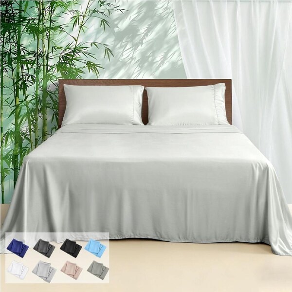LINENOVA Pure Bamboo Sheet Sets Luxury Soft Flat Fitted Sheet Pillowcases Set All Size 8 Colors Single / Sage Green