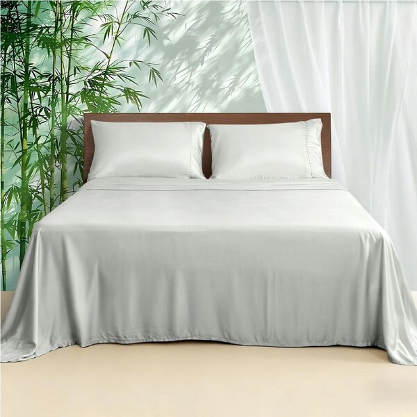 LINENOVA Pure Bamboo Sheet Sets Luxury Soft Flat Fitted Sheet Pillowcases Set All Size 8 Colors King Single / Sage Green