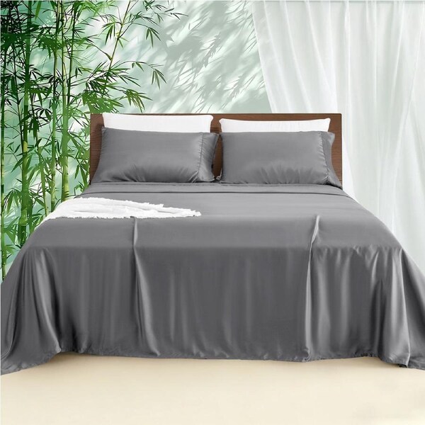 LINENOVA Pure Bamboo Sheet Sets Luxury Soft Flat Fitted Sheet Pillowcases Set All Size 8 Colors Queen / Charcoal