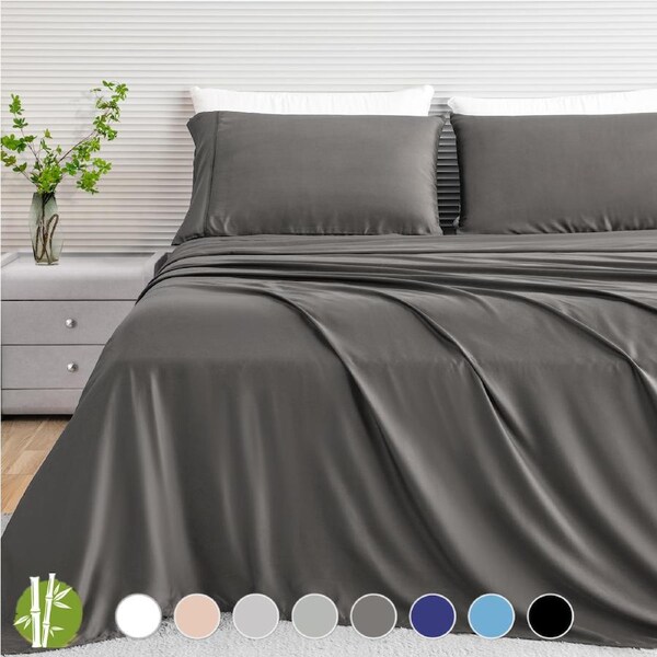 LINENOVA 4 Pcs Luxury Cooling Bamboo Sheet Set All Size Single / Charcoal