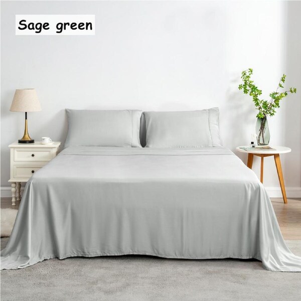 LINENOVA 4 Pcs Luxury Cooling Bamboo Sheet Set All Size Single / Sage green