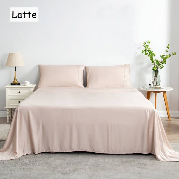 LINENOVA 4 Pcs Luxury Cooling Bamboo Sheet Set All Size King Single / Latte