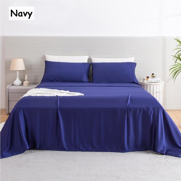 LINENOVA 4 Pcs Luxury Cooling Bamboo Sheet Set All Size King Single / Navy