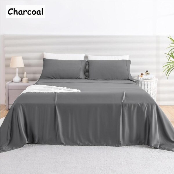 LINENOVA 4 Pcs Luxury Cooling Bamboo Sheet Set All Size Double / Charcoal