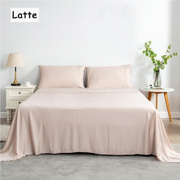 LINENOVA 4 Pcs Luxury Cooling Bamboo Sheet Set All Size Double / Latte