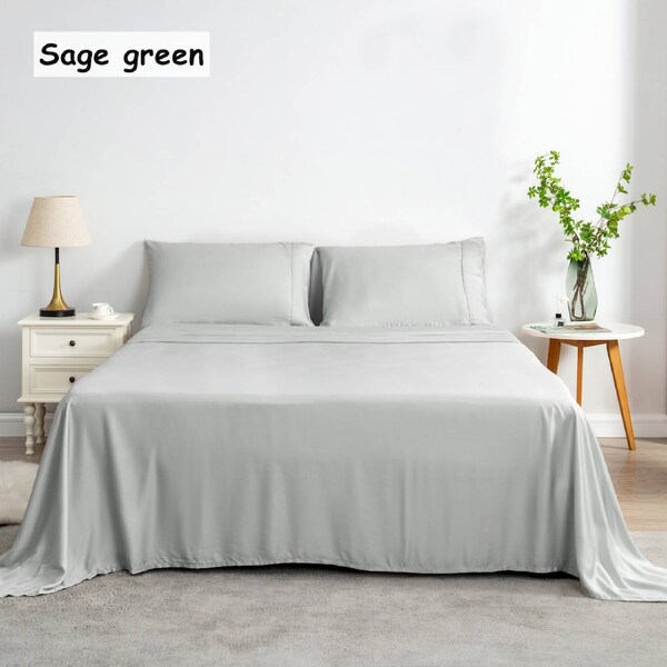 LINENOVA 4 Pcs Luxury Cooling Bamboo Sheet Set All Size Queen / Sage green