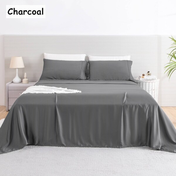 LINENOVA 4 Pcs Luxury Cooling Bamboo Sheet Set All Size King / Charcoal