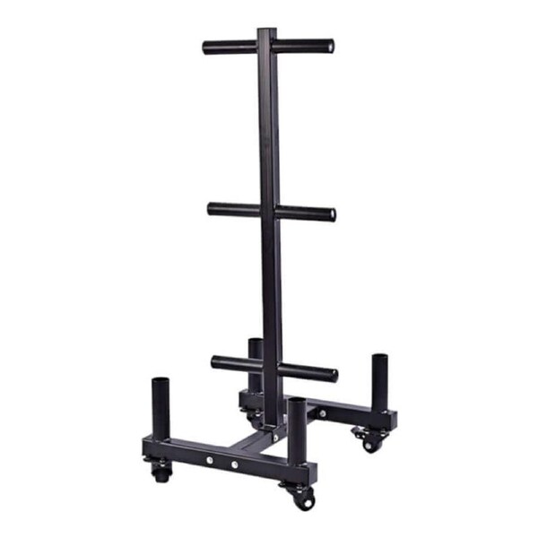Portable Weight Plate Storage rack with Bar Holder and Wheels