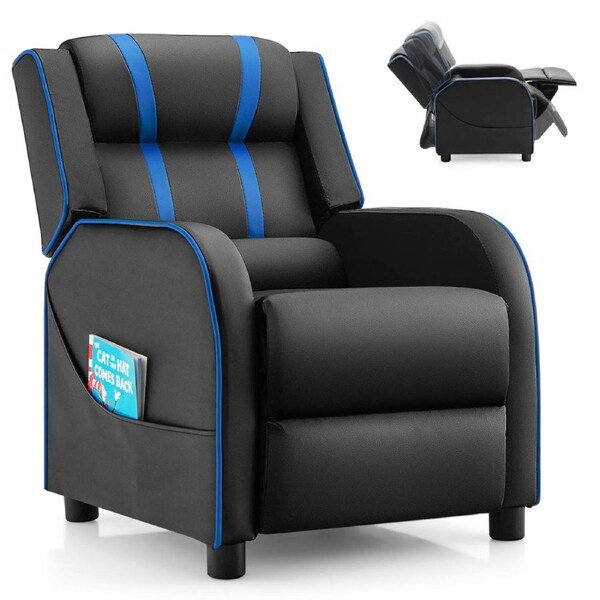 Costway Ergonomic Recliner Armchair Leather Sofa Lazy Single Sofa w/Footrest&Side Pocket Blue