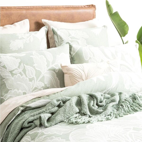 Renee Taylor Native Cotton Jacquard European Pillowcase 65x65cm Cover Juniper