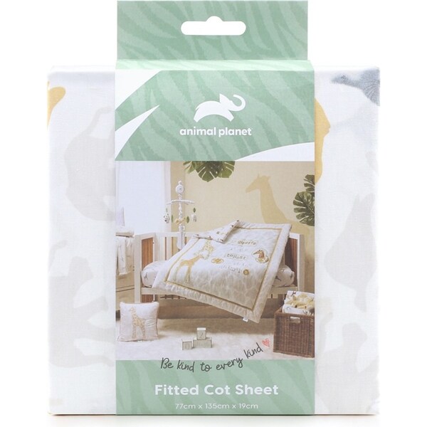 Animal Planet Baby Cotton Fitted Cot Sheet Be Kind To Every Kind Giraffe 135cm