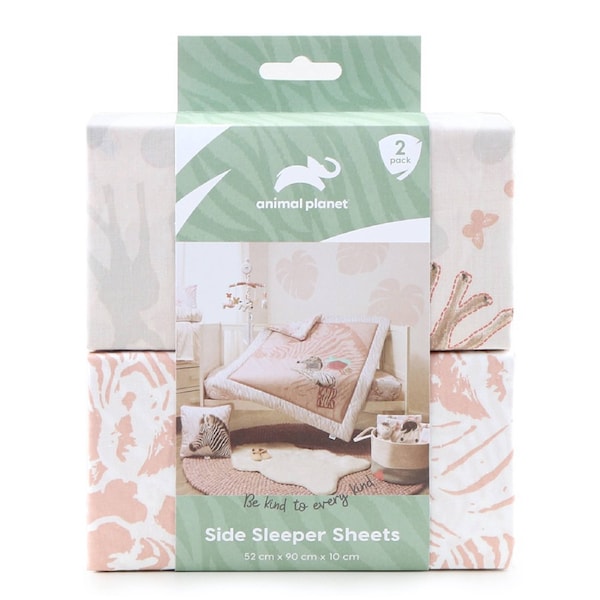 2pc Animal Planet Baby Side Sleeper Sheets Be Kind To Every Kind Zebra 90cm