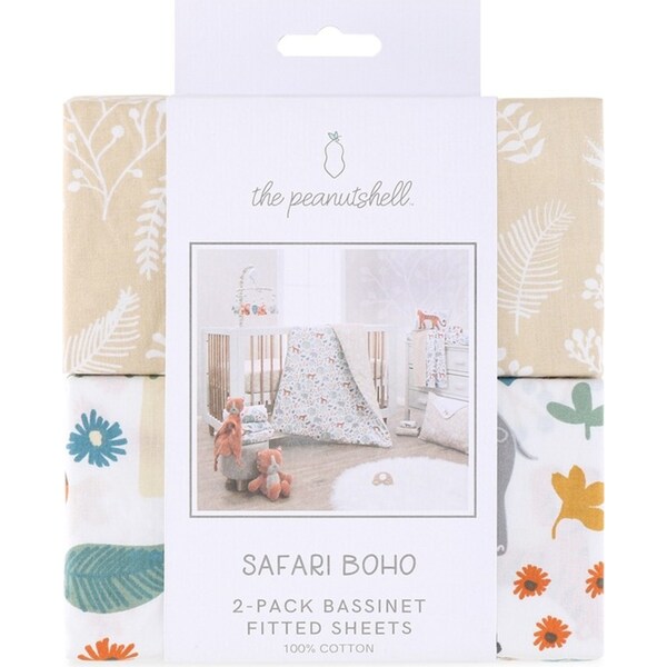 2pc The Peanutshell 80cm Cotton Safari Boho Baby Pram Bassinet Fitted Sheet
