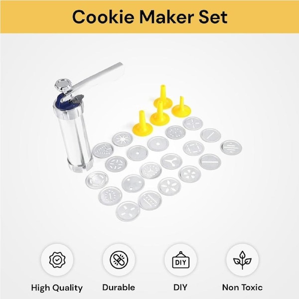 Cookie Biscuit Maker Press Set Cake Decoration DIY Baking Tools with 20 Cookie Discs 4 Icing Tips for Home Kitchen
