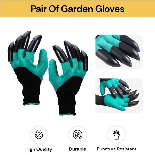 Pair Of Garden Gloves With Fingertips Claws Outdoor Digging Gardening Weeding Safety Protective Gloves