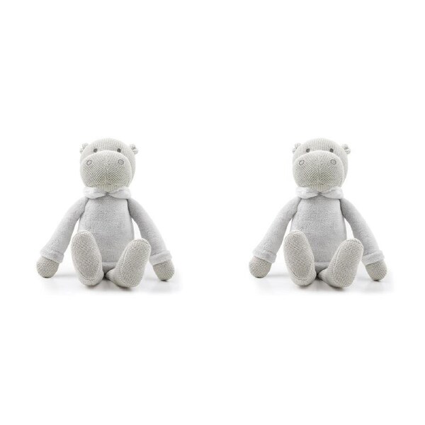 2x The Peanutshell Hippo Plush Knitted Cotton Soft Animal Baby Toy 35cm Grey 0+