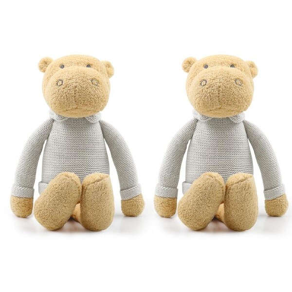 2x The Peanutshell Hippo Plush Knitted Cotton Soft Animal Baby Toy 35cm Brown 0+
