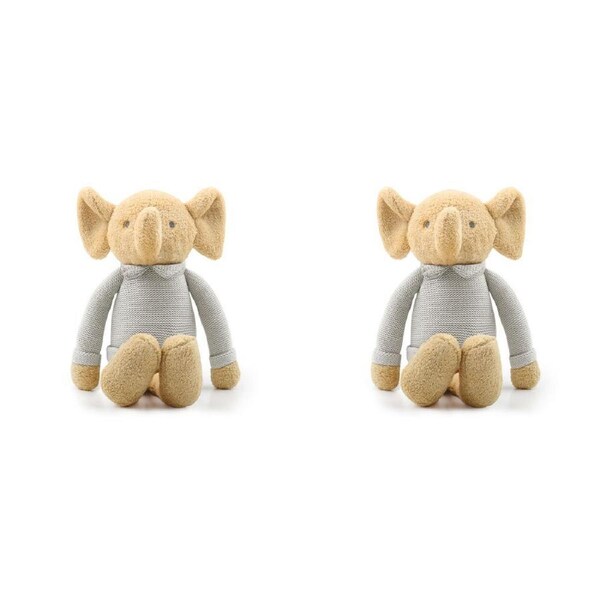 2x The Peanutshell Elephant Plush Knitted Cotton Animal Baby Toy 35cm Brown 0+